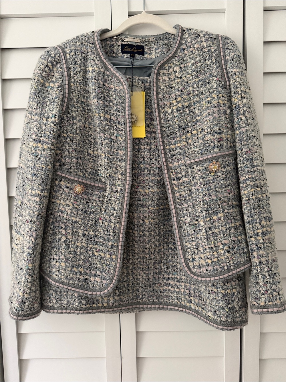 Luisa Spagnoli Bouclé Tweed Skirt Suit Wool Blend Embellished IT 44
